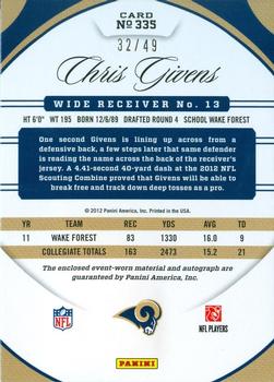 2012 Panini Certified - Mirror Blue #335 Chris Givens Back