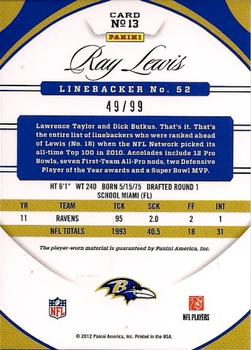 2012 Panini Certified - Mirror Blue Materials #13 Ray Lewis Back
