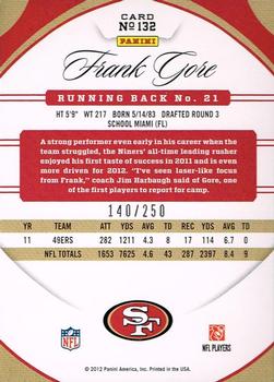 2012 Panini Certified - Mirror Red #132 Frank Gore Back