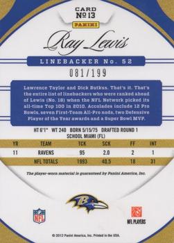 2012 Panini Certified - Mirror Red Materials #13 Ray Lewis Back