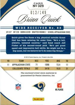 2012 Panini Certified - Mirror Red Materials #329 Brian Quick Back