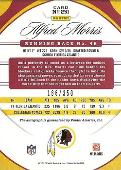 2012 Panini Certified - Mirror Red Signatures #251 Alfred Morris Back