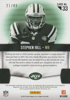 2012 Panini Certified - Rookie Fabric of the Game Team Die Cut #33 Stephen Hill Back