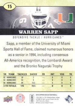 2013 Upper Deck #15 Warren Sapp Back