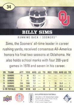2013 Upper Deck #34 Billy Sims Back