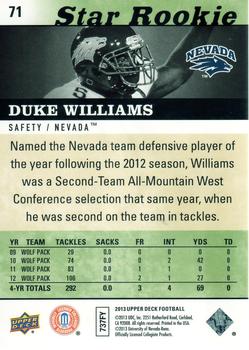 2013 Upper Deck #71 Duke Williams Back