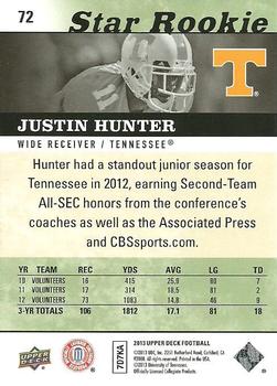 2013 Upper Deck #72 Justin Hunter Back