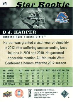 2013 Upper Deck #94 D.J. Harper Back