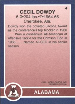 1991 Hoby Stars of the SEC #4 Cecil Dowdy Back