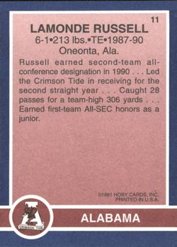 1991 Hoby Stars of the SEC #11 Lamonde Russell Back