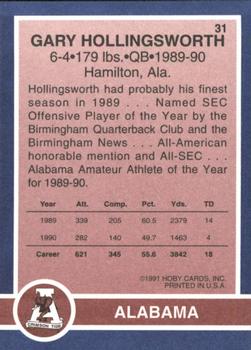 1991 Hoby Stars of the SEC #31 Gary Hollingsworth Back