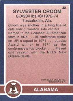 1991 Hoby Stars of the SEC #32 Sylvester Croom Back