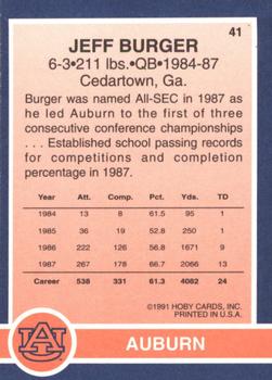 1991 Hoby Stars of the SEC #41 Jeff Burger Back