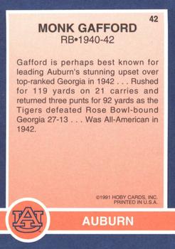 1991 Hoby Stars of the SEC #42 Monk Gafford Back