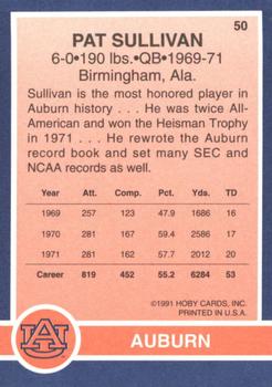 1991 Hoby Stars of the SEC #50 Pat Sullivan Back