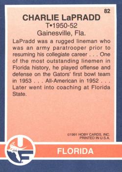 1991 Hoby Stars of the SEC #82 Charlie LaPradd Back