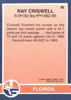 1991 Hoby Stars of the SEC #96 Ray Criswell Back