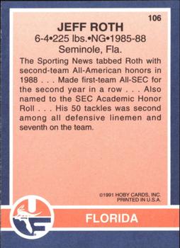 1991 Hoby Stars of the SEC #106 Jeff Roth Back
