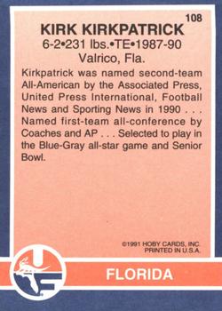 1991 Hoby Stars of the SEC #108 Kirk Kirkpatrick Back