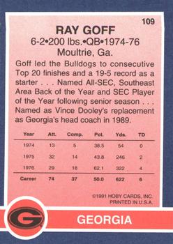 1991 Hoby Stars of the SEC #109 Ray Goff Back