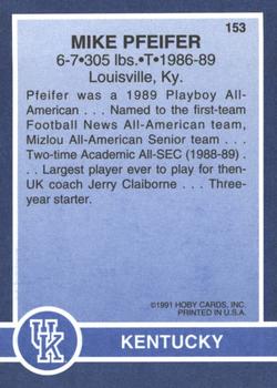 1991 Hoby Stars of the SEC #153 Mike Pfeifer Back
