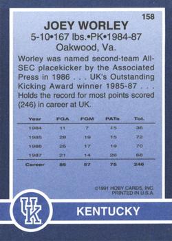 1991 Hoby Stars of the SEC #158 Joey Worley Back