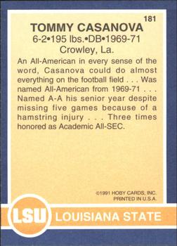1991 Hoby Stars of the SEC #181 Tommy Casanova Back