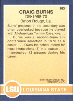 1991 Hoby Stars of the SEC #183 Craig Burns Back