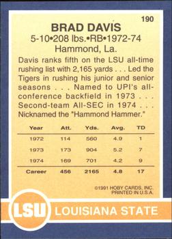 1991 Hoby Stars of the SEC #190 Brad Davis Back