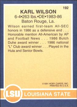 1991 Hoby Stars of the SEC #192 Karl Wilson Back