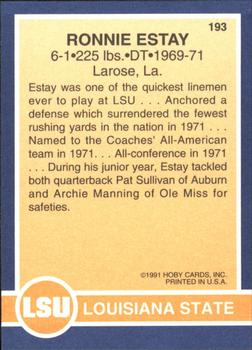 1991 Hoby Stars of the SEC #193 Ronnie Estay Back