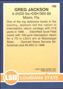 1991 Hoby Stars of the SEC #195 Greg Jackson Back