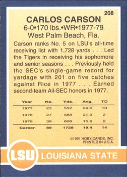 1991 Hoby Stars of the SEC #208 Carlos Carson Back