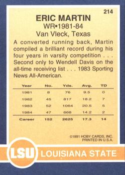 1991 Hoby Stars of the SEC #214 Eric Martin Back