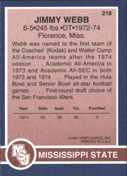 1991 Hoby Stars of the SEC #218 Jimmy Webb Back