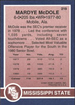 1991 Hoby Stars of the SEC #219 Mardye McDole Back