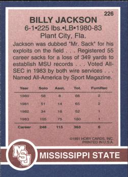 1991 Hoby Stars of the SEC #226 Billy Jackson Back