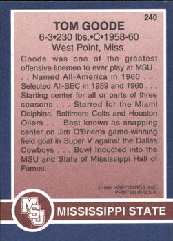 1991 Hoby Stars of the SEC #240 Tom Goode Back