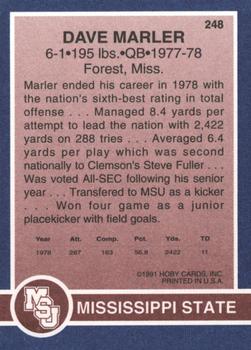 1991 Hoby Stars of the SEC #248 Dave Marler Back