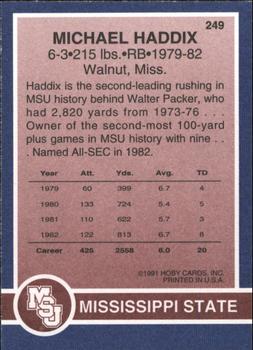 1991 Hoby Stars of the SEC #249 Michael Haddix Back