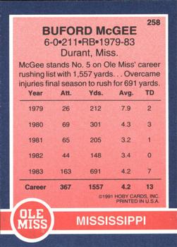 1991 Hoby Stars of the SEC #258 Buford McGee Back