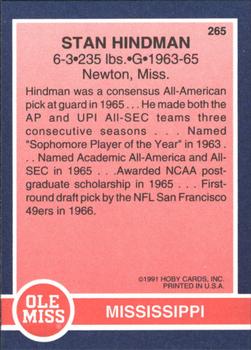 1991 Hoby Stars of the SEC #265 Stan Hindman Back