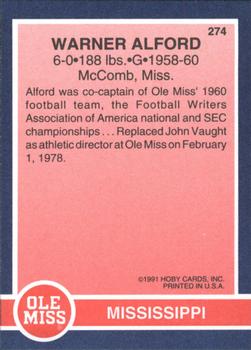 1991 Hoby Stars of the SEC #274 Warner Alford Back