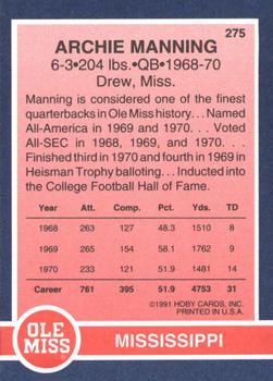 1991 Hoby Stars of the SEC #275 Archie Manning Back