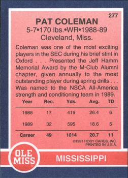 1991 Hoby Stars of the SEC #277 Pat Coleman Back