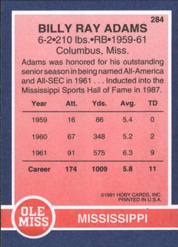 1991 Hoby Stars of the SEC #284 Billy Ray Adams Back