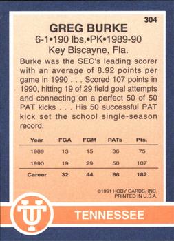 1991 Hoby Stars of the SEC #304 Greg Burke Back