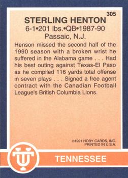 1991 Hoby Stars of the SEC #305 Sterling Henton Back