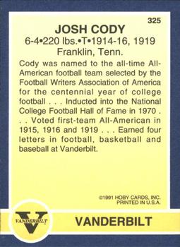 1991 Hoby Stars of the SEC #325b Josh Cody Back