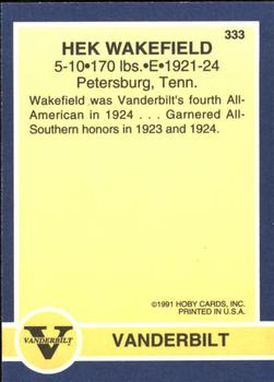 1991 Hoby Stars of the SEC #333b Hek Wakefield Back